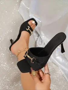 2026 Summer New Retro Printed Pointed Toe Slip-On Sandals for Women, One-Strap High Heel Mules, Elegant Open-Toe Semi-Slip Sandals, Footwear