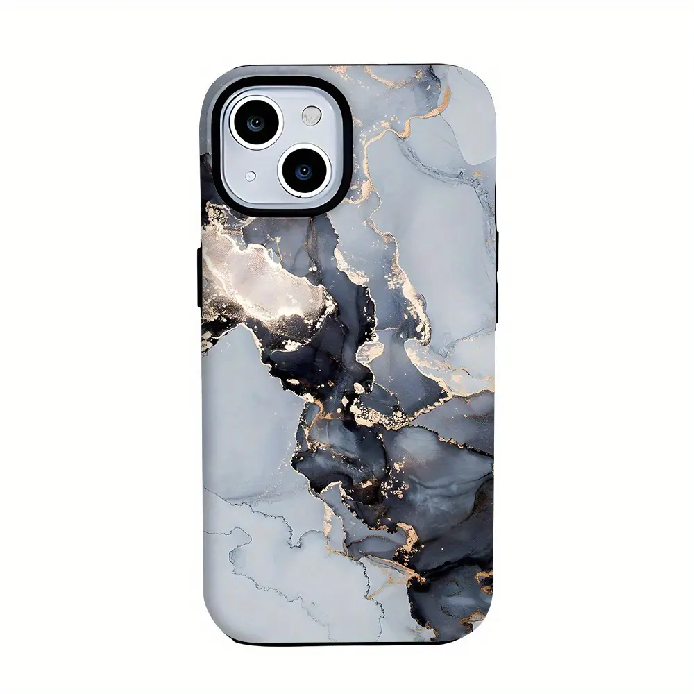 Phone Case - 1pc a Black And Golden Flowing Marble Design Dual-Purpose Phone Case That Is Tough And Has Two Layers for Durability And Drop Protection, Compatible with iPhone 17 Air 16 15 14 Pro MAX 13 12 11 Plus X Xs Max XR 8 7