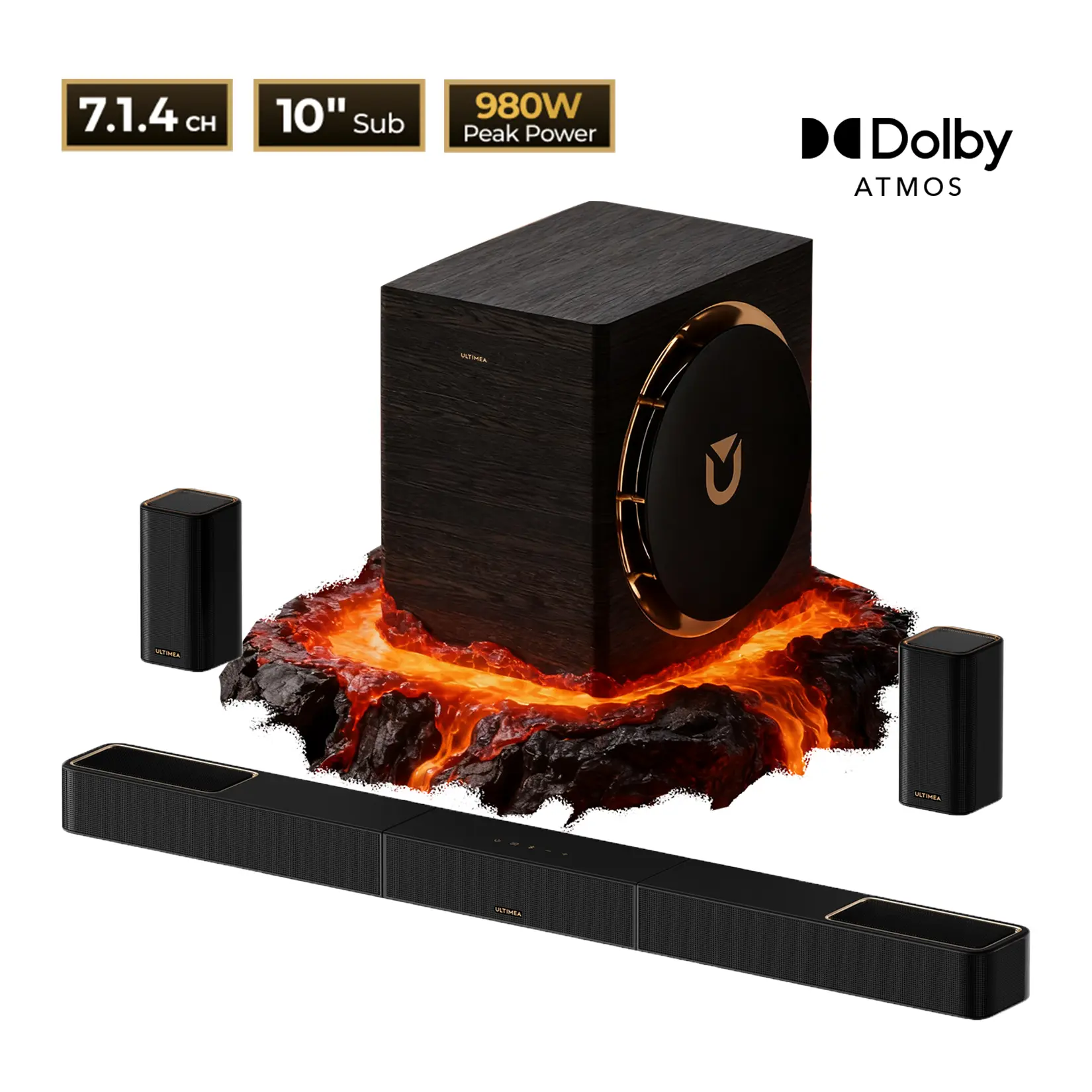 Limited Sale-ULTIMEA Skywave X70 7.1.4ch Pro Wireless Surround Sound System for TV, Dolby Atmos, Home Cinema, 980W Soundbar with 10" Wireless Subwoofer, Deep Bass, 20Hz Low Freq, 4K HDR Passthrough, Bluetooth & APP Audio Control#SummerVibes