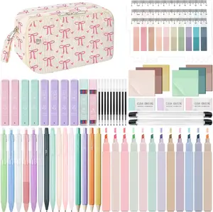 WOBAGMEN 62PCS Aesthetic School Supplies with Corduroy Pencil Case, Pastel Highlighters Gel Pens Mechanical Pencils, Cute College Essentials Set (Bow Heart) tiktokshopspringglowup