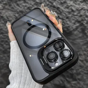 Magnetic Wireless Charging Lens Metal Ring Stand Shockproof TPU Phone Cover Compatible with iPhone 16/15/14/ 13/ 12 Pro Max HN119