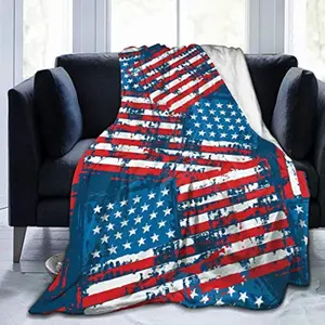 Moving Plush Microfiber Throw Blanket, Distressed Grunge American Flag Stars and Stripes Throw for Better Sleep, Large Air Conditioning Blanket 50"X40"