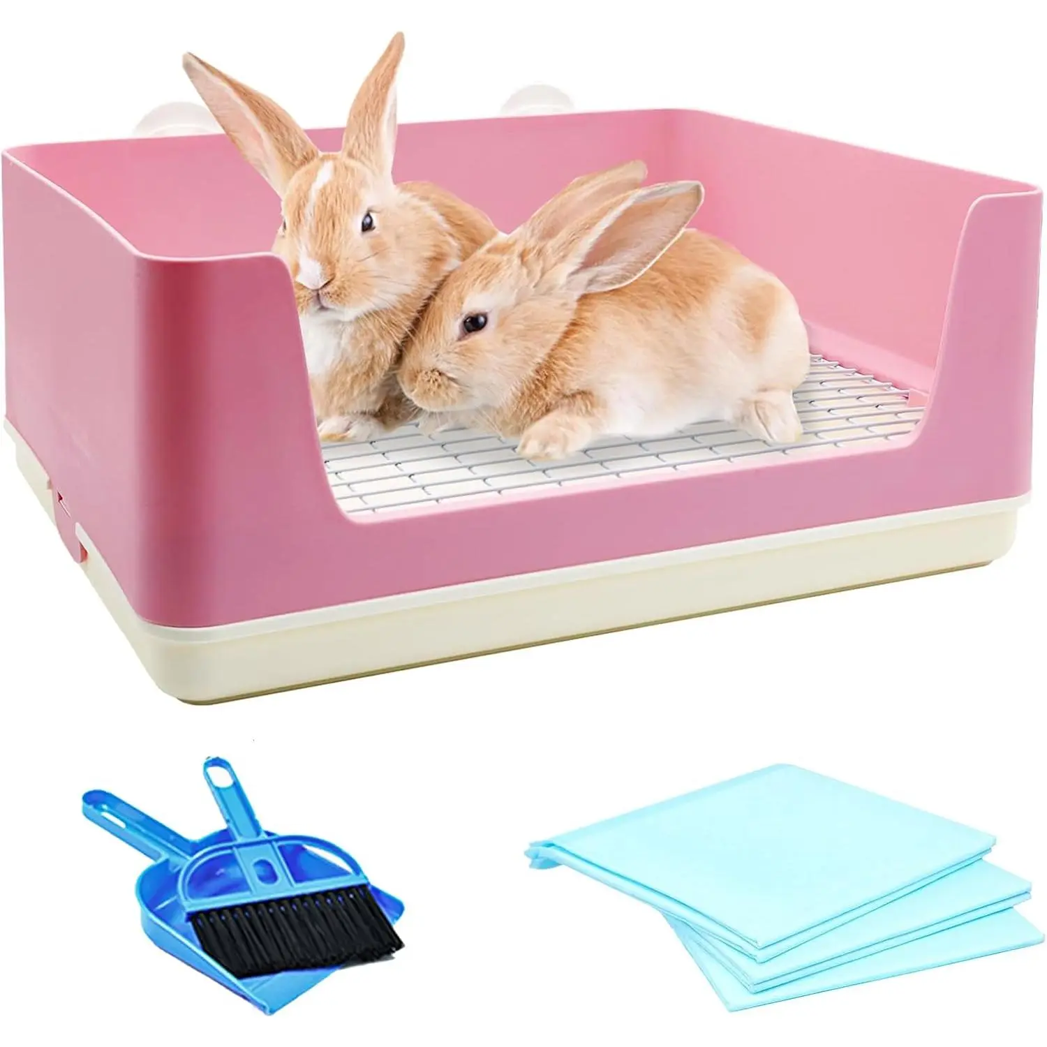 Bunny Litter Box for Cage, Plastic  Litter Pan with Metal Grate Small  Toilet Corner Pet Potty Tray for Adult Guinea Pigs Ferrets Chinchillas ()