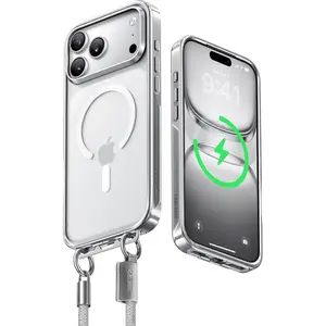 CASEKOO Glossy Magnetic Linkoo Case with Strap 2026 New iPhone 17/16 Pro Max Case, Patented ClipSafe: Built-in Foldable Hidden Tab, Anti Theft Strap, Summervibes, Aluminum Alloy Lens Protection, Clear Back Case, Silver Frame, Orange summerwins