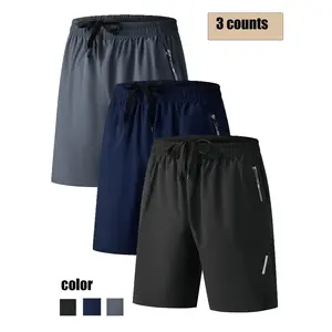 Men's Solid Color Zipper Pocket Shorts, Activewear Shorts, Breathable Quick Drying Shorts, Casual Loose Comfy Shorts for Summer, Men's Bottoms for Daily Wear, Plain Drawstring Shorts