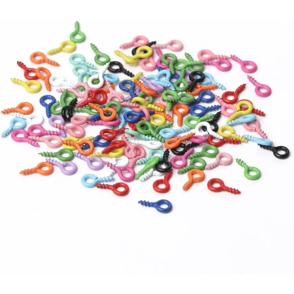 100PCS 5x10mm Colorful Small Screw Eye Pins Hooks Self-Tapping Eyelets Mini Screw Eye Bails for Jewelry Making Findings DIY Crafts