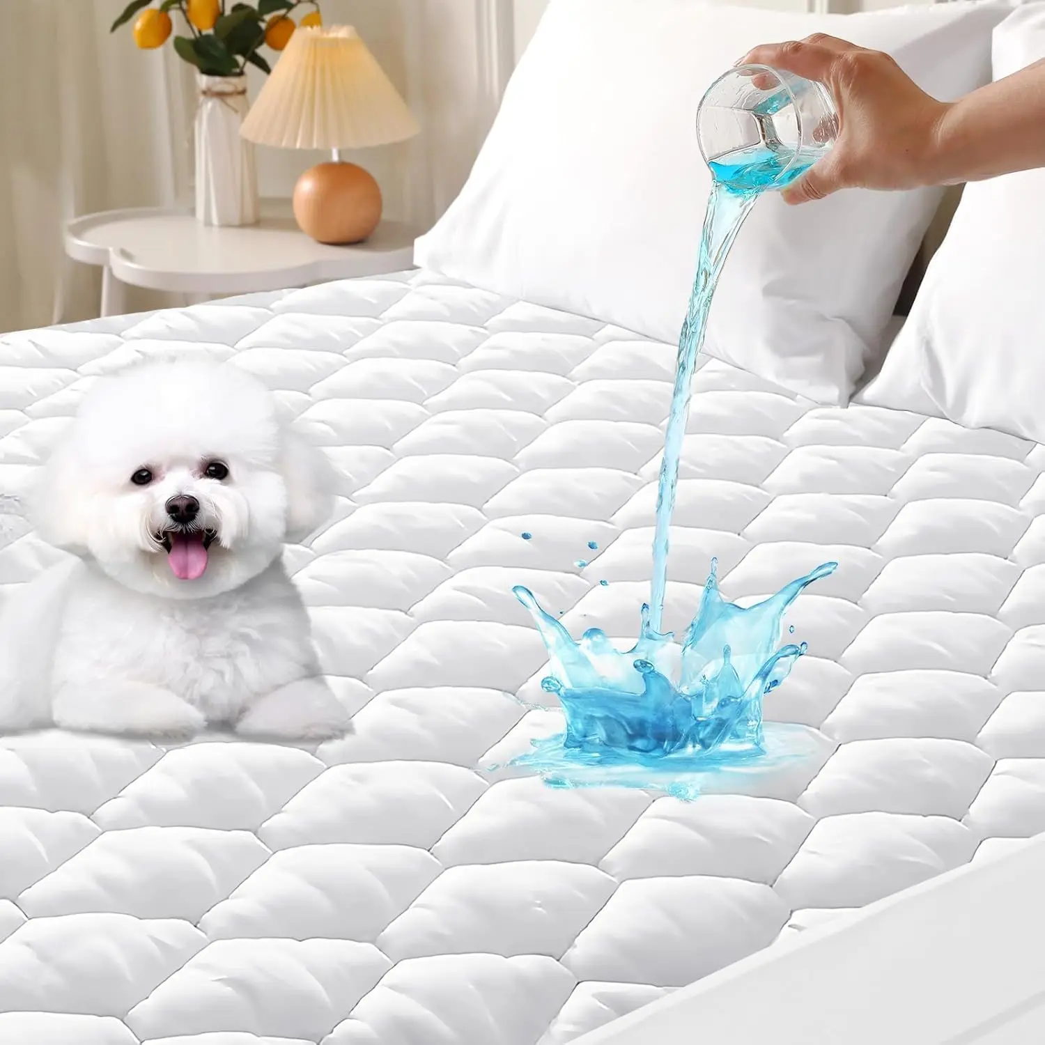 100% Waterproof Mattress Protector -Upto 16 Inches Deep Pocket Quilted Mattress Cover -Elastic Fitted Mattress Topper For Noiseless Bedding Bed Fitted Mattress Pad