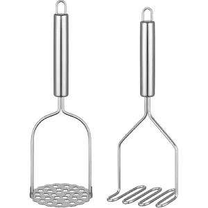2PCS Potato Masher – Stainless Steel Kitchen Masher Tool for Mashed Potatoes, Avocado, Beans, Vegetables, Fruits, Meat, and Salad, Durable Food Utensil