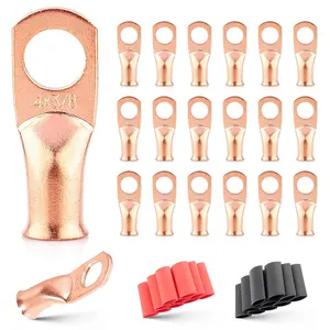 4 AWG 3/8"(M10) 20 PCS Wire Lugs Ring Terminal Connectors Ends, 4 Gauge Battery Cable Copper Connector Ring Ends Stud w/Heat Shrink Tubing 3:1 Black Red for Automotive Electrical