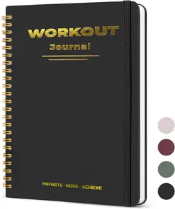 Guirnd Undated Fitness Workout Journal for Men & Women, A5(8.5" x 6.7") Fitness Journal Workout Planner, Workout Log Book Planner for Tracking, Motivating, and Achieving Your Fitness Goals - Black