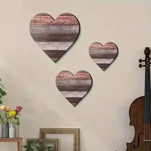 Wooden Heart Shaped Wall Decor, 3 Counts/set Rustic Hanging Love Plaque, Wall Art Decor for Home Living Room Bedroom Farmhouse, Home Decor Accessory, Poster