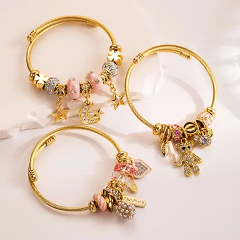 Bangle Bracelets for Women Adjustable Transfer Lucky Little Bear Beads Lucky Girl Bracelet Gift