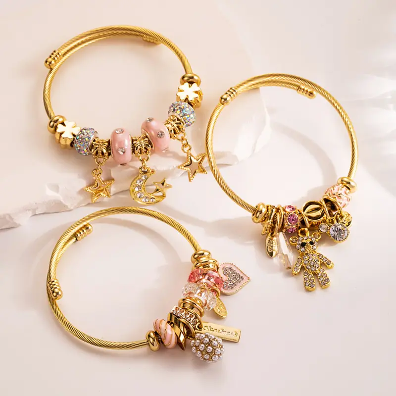 Bangle Bracelets for Women Adjustable Transfer Lucky Little Bear Beads Lucky Girl Bracelet Gift