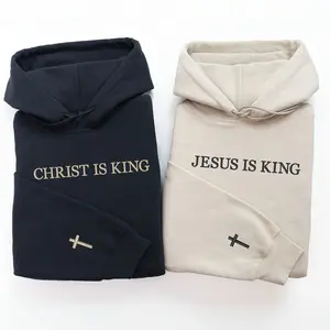 Jesus Is King Hoodie, Christian Sweatshirt with Cross Sleeve, Faith Based Gift for Him & Her, Religious Birthday Gift, Couple Matching Outfit