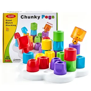22pcs Chunky Pegs Stacking & Matching Game, Montessori Educational Pegboard Toy,Color Sorting & Shape Recognition, Building Blocks for Kids 3+