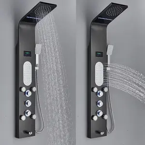 Digital Luxury Bathroom Shower Panel – Waterfall, Rainfall Faucets, Hot & Cold Mixer Taps, Massage Jets & Bidet Faucet