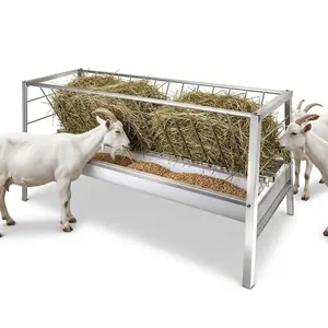 Pasture Feeder, 77 Gallons Multiple Sided Goat Hay Feeder, Stainless Steel Hay Rack with59'' Wide Tray for Goats, Sheep, Horses, Lamb, Ease of Assembly, Detachable Grain Tray, Silver raised garden Dual