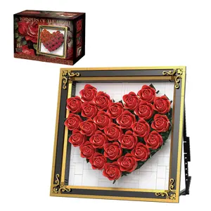 Red Rose Love Building Blocks Frame, Building Blocks for Adults, Red Roses Bouquet Bricks Botanical Flowers Collection Romantic DIY Gifts for Girlfriend Wife Women Valentine Birthday Christmas Anniversary Decor 1871PCS