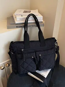 Women's Fashion Casual Polyester Tote Bag, Multi-Pocket Large Capacity Shoulder Crossbody Bag, Adjustable Straps, Zipper Closure, Multiple Pockets