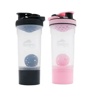700ML Gym Shaker Bottle Leakproof Sports Mixer Bottle with Mixing Ball (Black & Pink)
