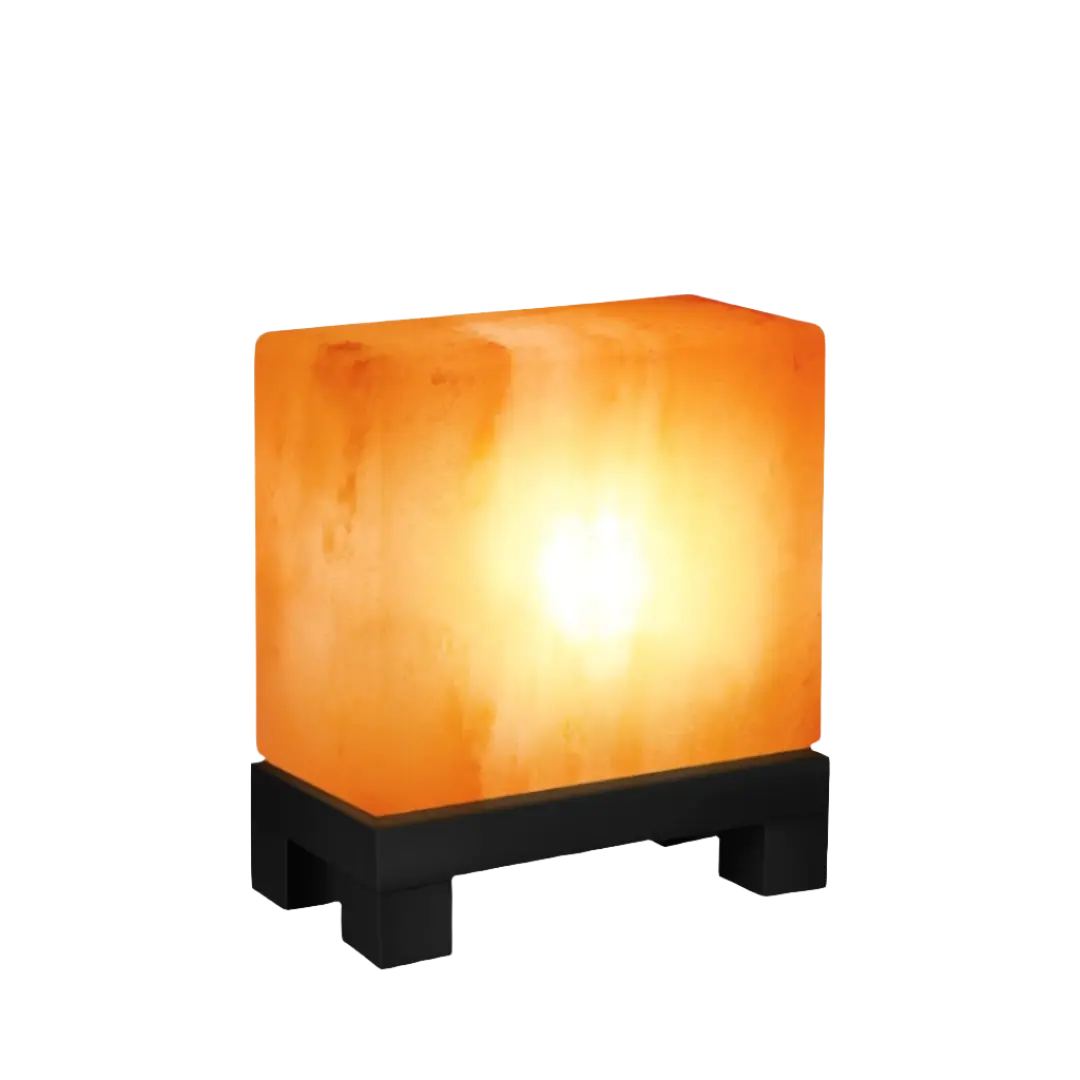UMAID Himalayan Salt Lamp Rectangle, Salt Rock Lamp on Modern Wood Base, Night Light Bulb & Dimmable Cord, Natural Himalayan Pink Salt Lamp, Unique Home Decor, Zen Gifts, Spa & Meditation Accessories