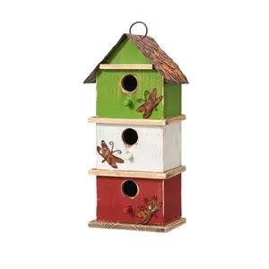 Glitzhome Multicolored Three-Tiered Distressed Wood Birdhouse