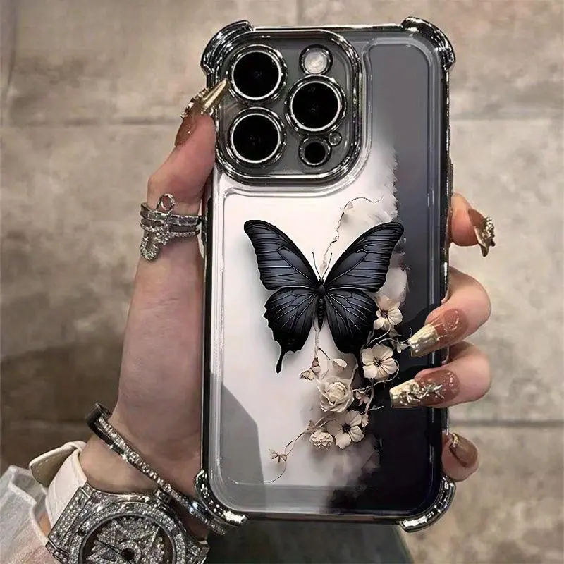 Dark Butterflies Pattern Soft TPU Smartphone Case - 4-Corner Shockproof Protection, Raised Edges, Non-Slip, Durable Full Body Cover, Multi-Model Compatible with iPhone 17/16/15/14/13/12/11/XS/X, Samsung & Other Devices, Ideal Phone Accessory Gift, Accesso