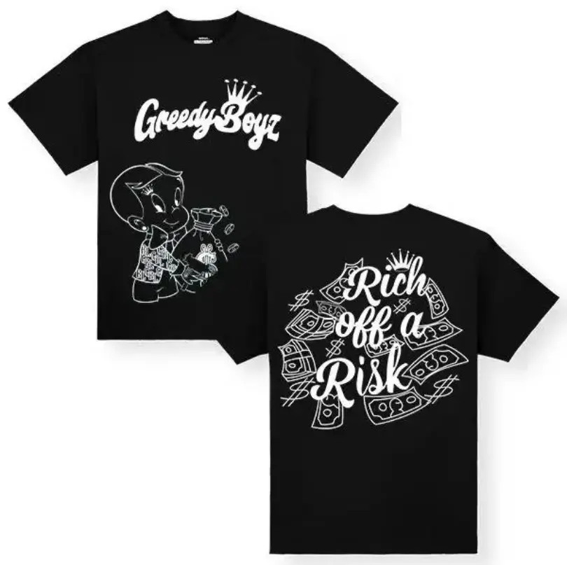 Unisex Casual Cotton Short Sleeve T-Shirt - Personalized Customized "Rich off a Risk" Graphic Garment, Machine Washable, Classic Street Style, All-Season Men's Women's Undershirt Tee, Shortsleeve, Basic