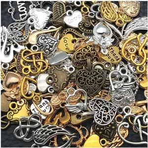 100 count Heart Charms for  Making Assorted  Bangle Bracelet Charms Wholesale Mixed Bulk Metal Earring Charms for DIY Necklace  Craft Supplies (SN922)