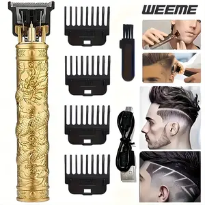 WEEME  T9 Hair Trimmer - USB Rechargeable Electric Razor for Men'S Beard & Body Hair, Includes 4 Different Guard Combs, ABS Plastic Body, Lithium Battery, Stylish Dragon Design, Body Hair