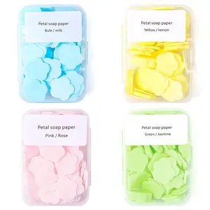 4 Different Scented Mini Fresh Portable Disposable Petal Hand Wash Sheets, Dissolvable Hand Bath Soap, Suitable for Children and Adults, Outdoor, Travel, Camping, 4 Boxes (Approx 240 Sheets)
