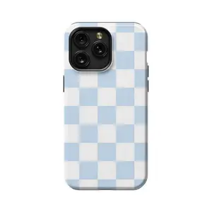 Blue Checkered Phone Case Protective Cute Preppy Pastel Cover For iPhone 17 16 15 14 12 13 Mini 11 Pro