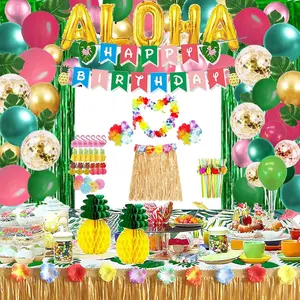 Luau Party Decorations(178Pcs), Hawaiian Party Decorations Kit For Adults - "ALOHA" Banner,Tassel Curtain,Balloons ,Cake Topper, Straws,Garland