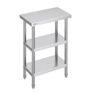 【Father's Day】VEVOR Stainless Steel Food Prep Table, 14 x 24 x 34 Inch Commercial Kitchen Worktable, with 2 Adjustable Undershelf, Heavy Duty Prep Table Metal Work Table for BBQ, Kitchen, Home, and Garage