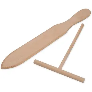 Crepe Spreader and Crepe Spatula Kit Set of 2 Crepe Tools Wooden Spatula and 4.7-inch T-shaped Tool