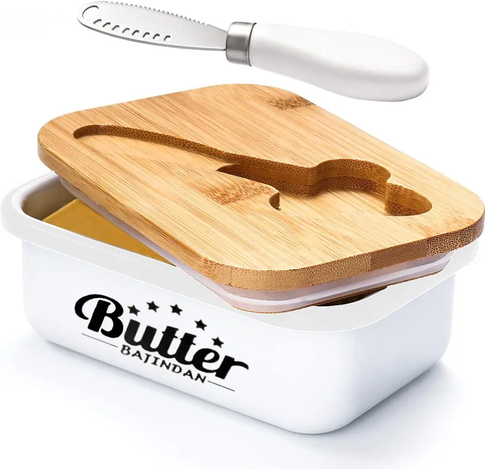 Stainless Steel Butter Dish with Lid and Curler Knife - Unbreakable Kitchenware with Ceramic Body, Double Silicone Leakproof Seal, Farmhouse Style Elevates Your Counter, Home
