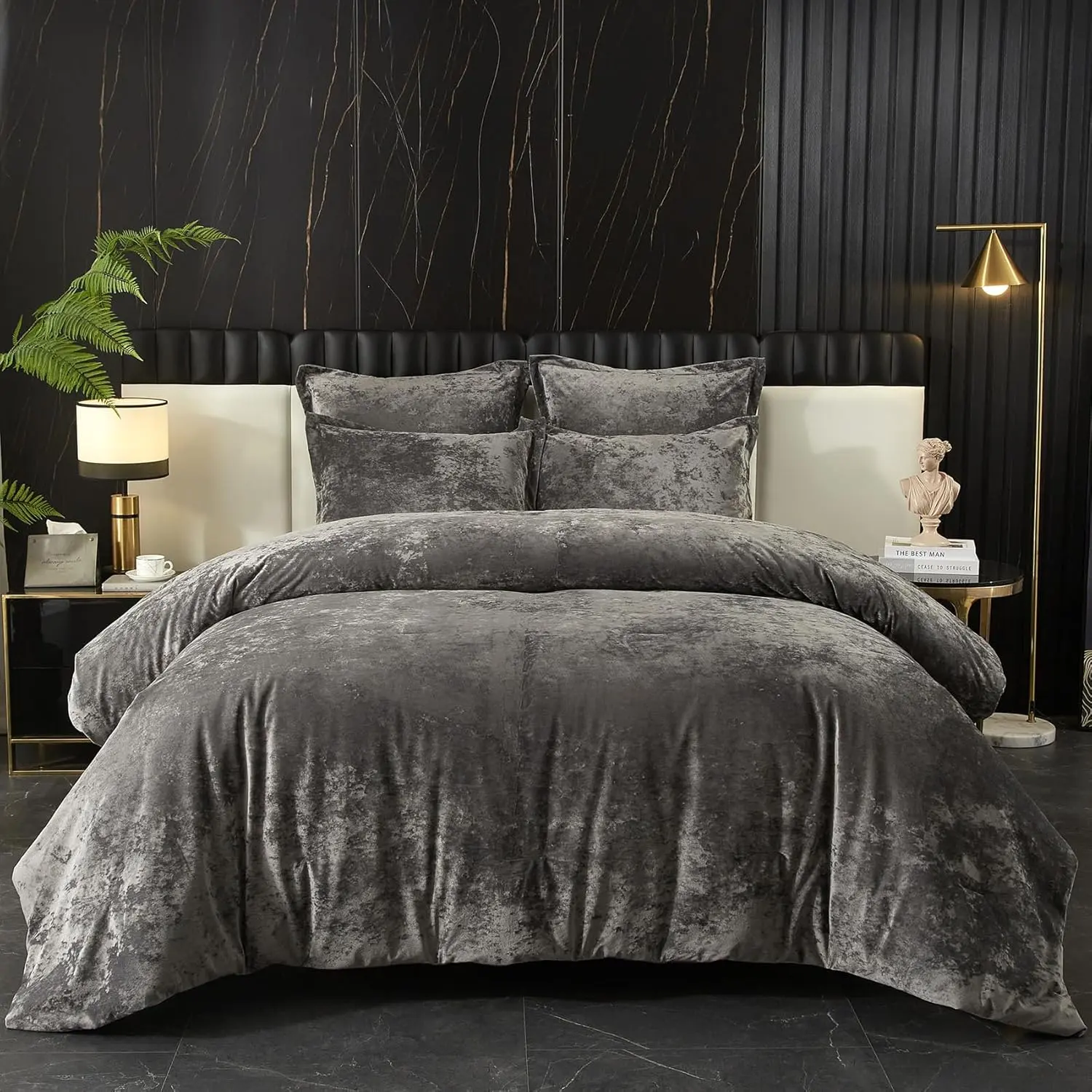 Crushed  Comforter Set , Lightweight Comforter Set, 5 count Ultra Soft Breathable Grey Comforter Set, Luxury Cozy Flannel Comforter  Size (1 Comforter,2 Pillow Shams, 2 Euro Shams