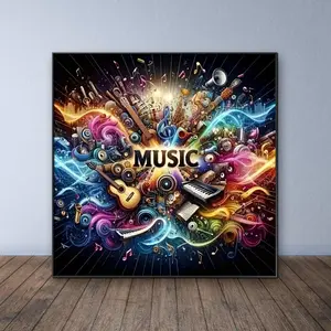 Music Themed DIY Diamond Arts Colorful Painting Kit without Frame, DIY 5D Diamond Painting Kits Colorful Painting Kit, Wall Art Decor for Home Living Room Bedroom