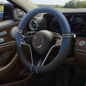 Lightweight Fashion Steering Wheel Cover, Leather Patchwork, Anti-Slip Breathable Car Handle Wrap, Close Fit Steering Wheel Protector