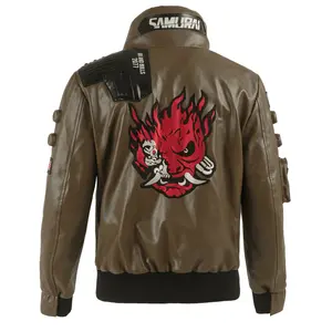 Ox and Bulls Handmade Olive Green  V's Jacket 2077 David Cosplay Costume Casual Vegan Leather Jacket Menswear Zipper Coats  Personalized Shirt Underwear Tops Bulls Cyberpunk