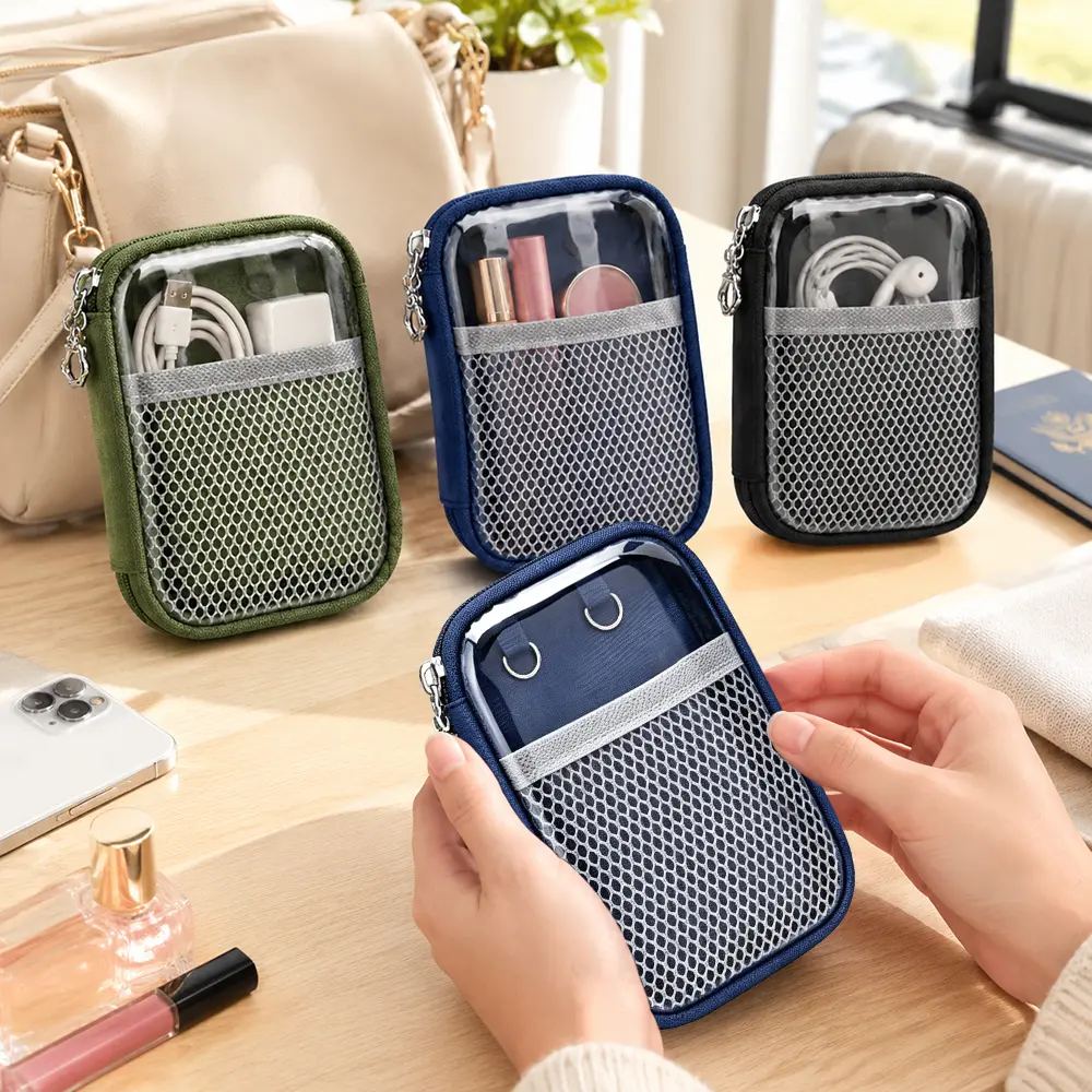 3Pcs Clear Travel Essentials Pouch with Mesh Dividers, Mini Portable Makeup Bag for Purse, Car Console Organizer, Everyday Pocket Tool & Cosmetic Toiletry Bag - Home Improvement.