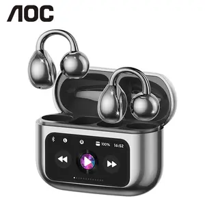 AOC M100 Clip-On Ear Headphones with Audio-Visual Future Touch Screen, 2025 New Bluetooth 6.0 for Faster, More Stable Connection & Lower Power Use, Wireless Audio Headphones for Music & Phone Calls, Sport Waterproof & Sweatproof
