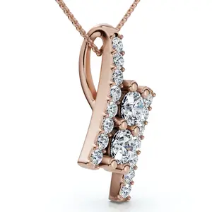 1/2Ct Two Stone Diamond Pendant Gold Necklace Lab Grown 18" Lab Grown