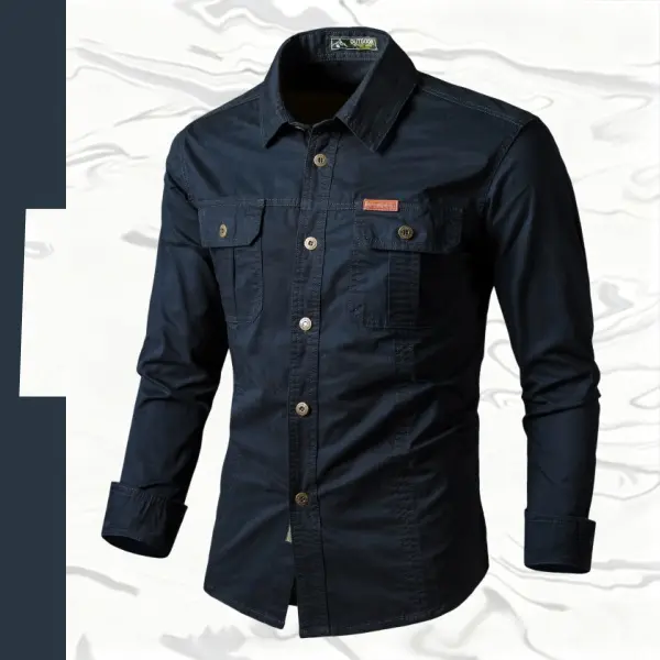 Men’s multi-color pure cotton long-sleeve work shirt—outdoor casual style with wear-resistant, breathable, structured cotton fabric; slim fit, versatile, comfortable for commuting, hiking, and everyday casual wear across multiple occasions.