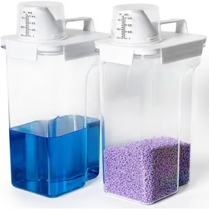 Laundry Detergent Container 2 Pack 95oz with 5 Labels for Laundry Room, Laundry Scent Beads, , Bleach, Soap & Fabric Softener Storage - Bottle