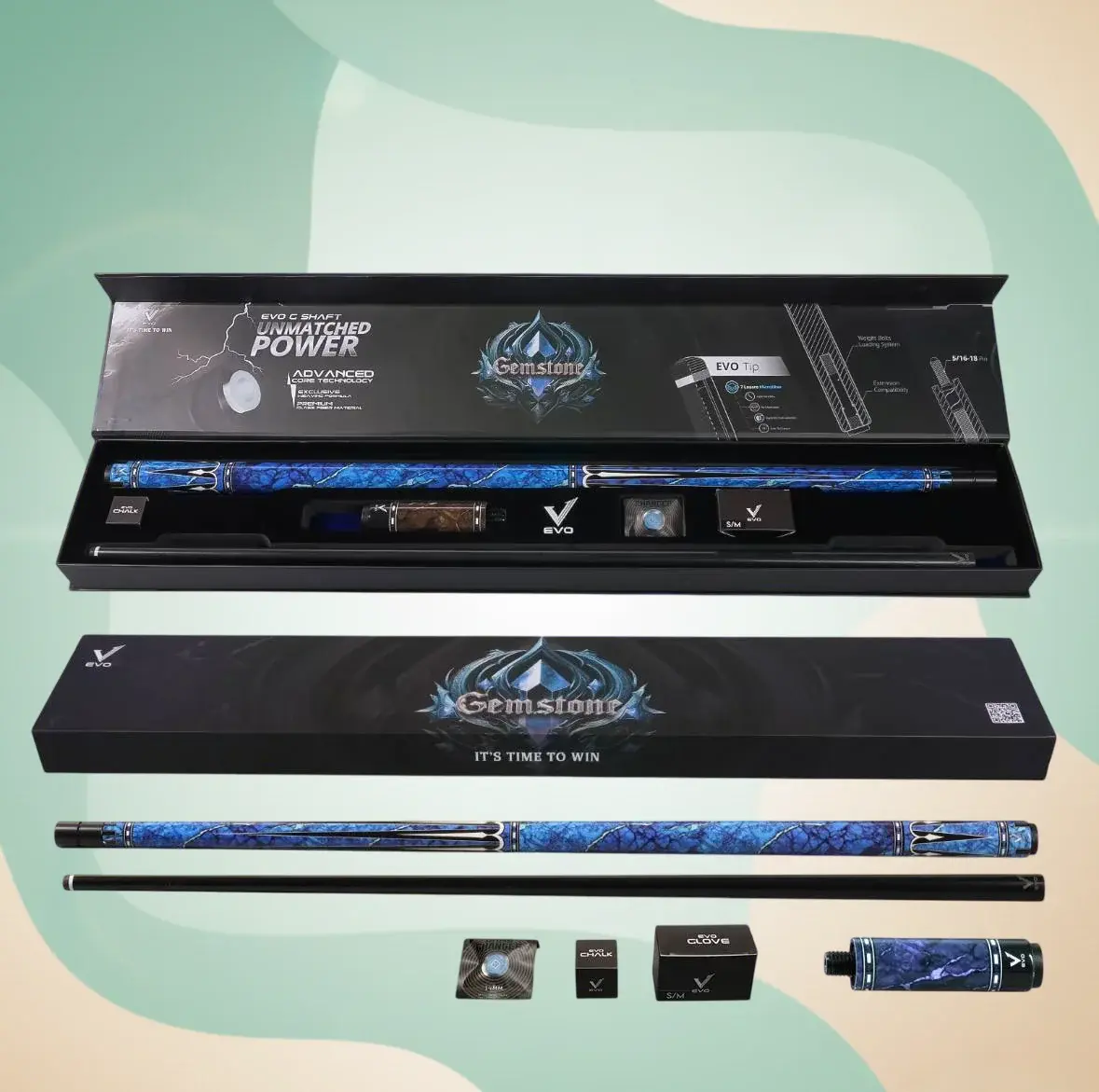 EVO Gemstone Maxbing Edition Skyflare Cue - Radiant Glassfiber Performance with Complete Player Kit
