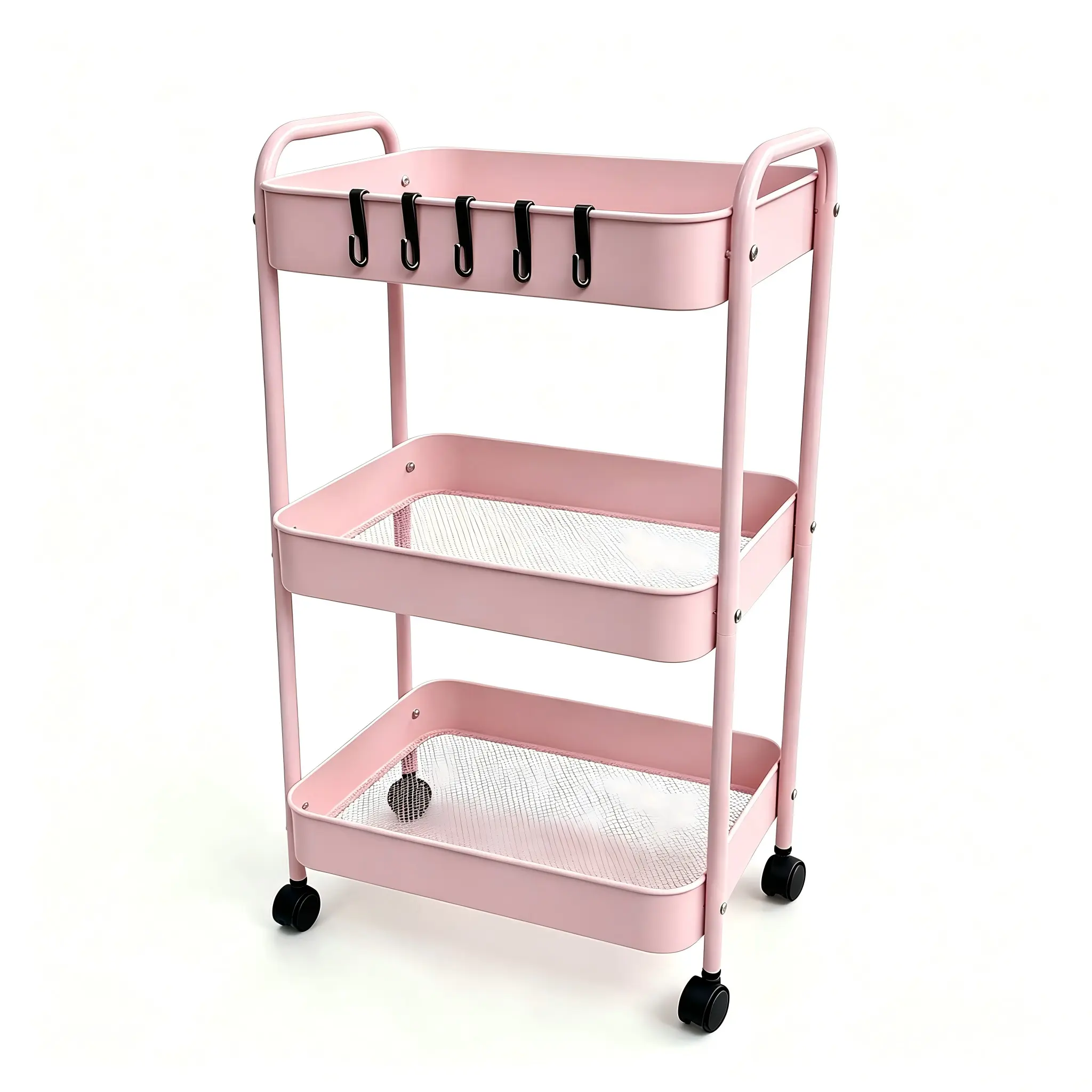 Stop Cluttered Countertops! 3 Tier Pink Rolling Storage Cart, Mobile Utility Shelves on Wheels for Small Spaces, Dorm, Kitchen & Bathroom - Holds Beauty Products, Cleaning Supplies & Plants, Water Proof, Racks