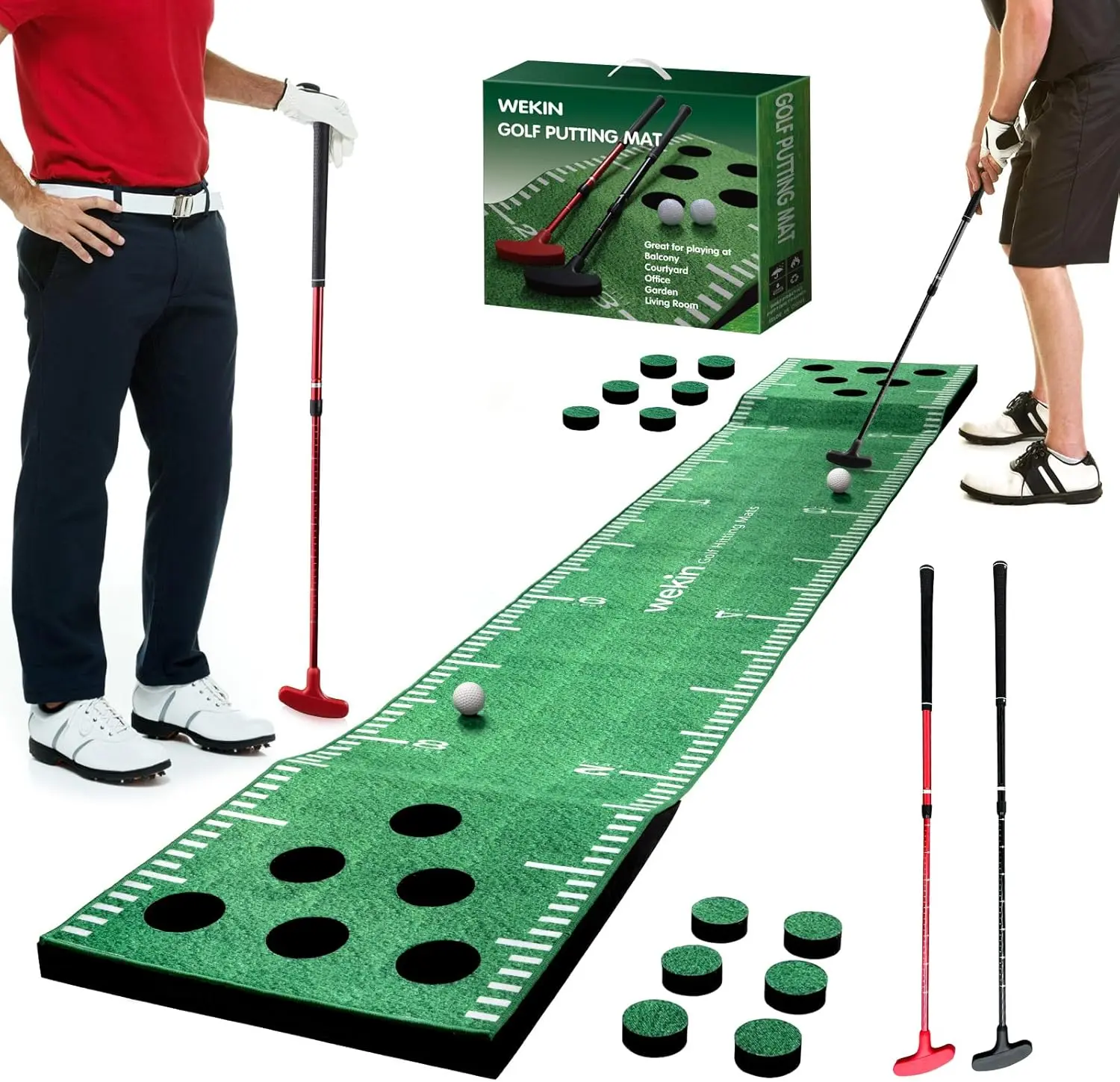 Indoor Putting Green Mat with 2 Putters, 2 Balls,12 Hole Covers