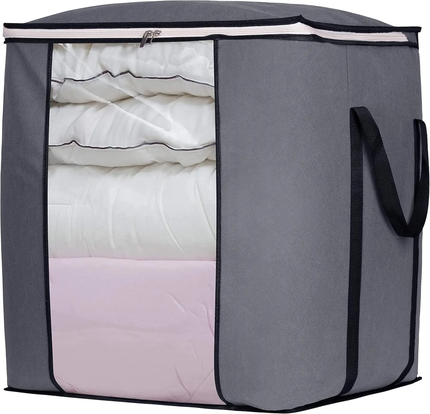 120L Extra Large Blanket Storage Bags Breathable Clothes Storage Containers for King Comforter Bedding Pillow Sheet, Reinforced Handles, Grey