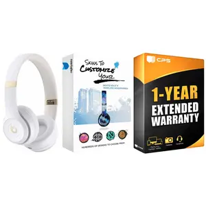 Beats Solo 4 Bluetooth Wireless On-Ear Headphones with MightySkins Protective Skins and 1 Year Extended Warranty Bundle - Warm White
